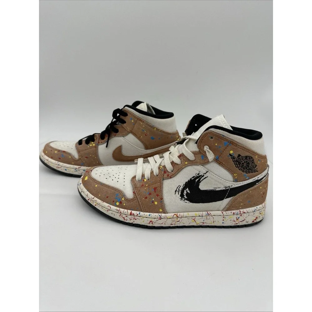 Air Jordan 1 Mid SE 'Brushstroke Paint Splatter DA8005 100 SZ 7.5 EUC